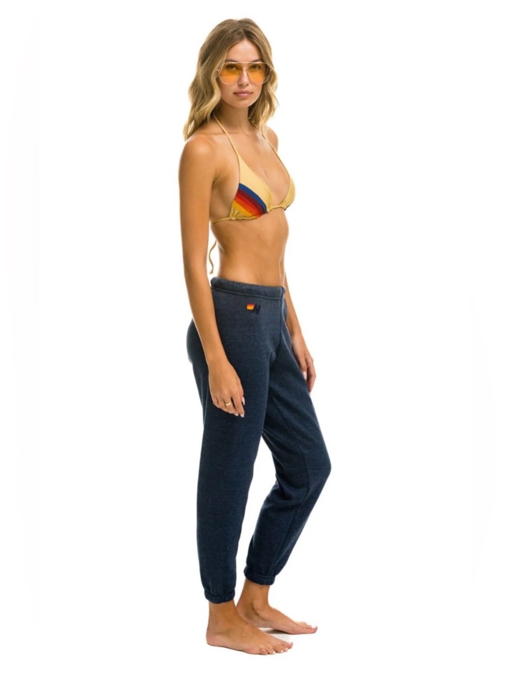 Aviator Nation 5 Stripe Sweatpants Heather Navy Neon Rainbow Size S - Picture 2 of 14